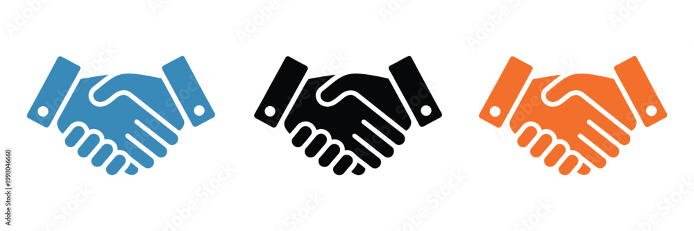 Fototapeta premium Handshake icon, business agreement graphics, friendly partnership symbols, multiple style variants, app website design, vector illustration