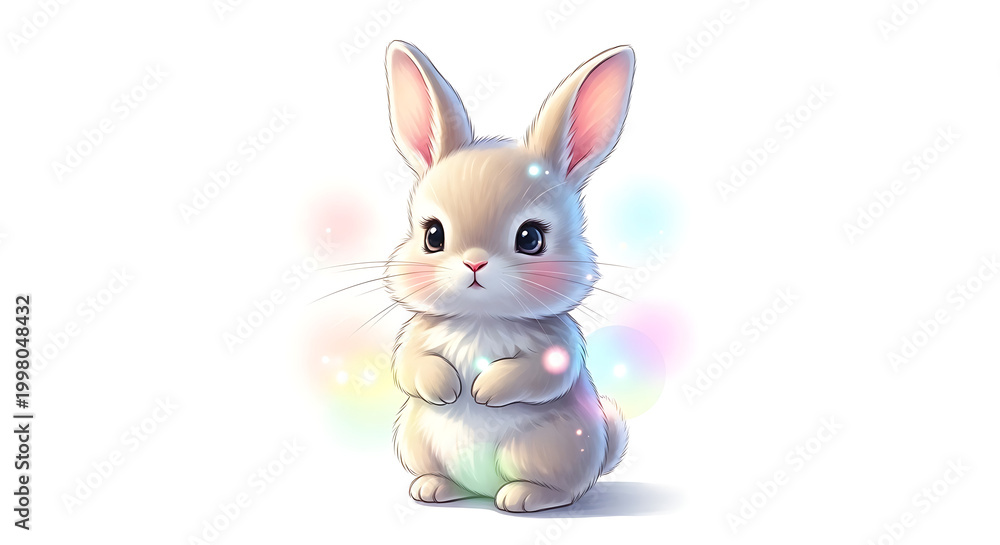 Fototapeta premium Magical baby bunny with wings and halo, fantasy isolated on a transparent background
