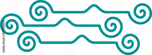 Seamless turquoise ribbon pattern with decorative swirls and curls