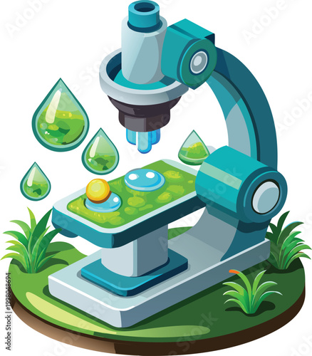 eco-friendly microscope analyzing water droplets for Conservation Education sustainability education, Ideal for Sustainable Marketing Materials and Environmental Awareness Projects