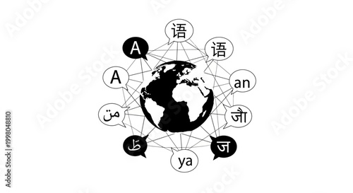 global communication, language diversity, earth connected speech bubbles