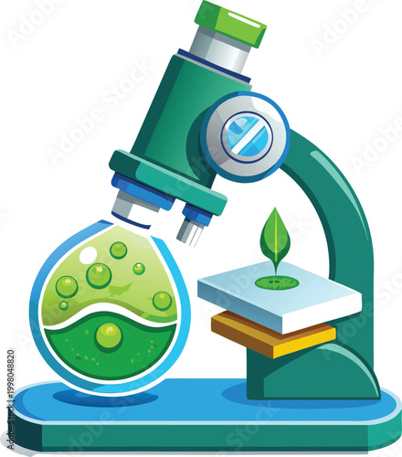 3d microscope with plant growth and eco-friendly book on blue water surface for Conservation Education, Great for Commercial Use in Eco-Conscious Branding and Environmental Design