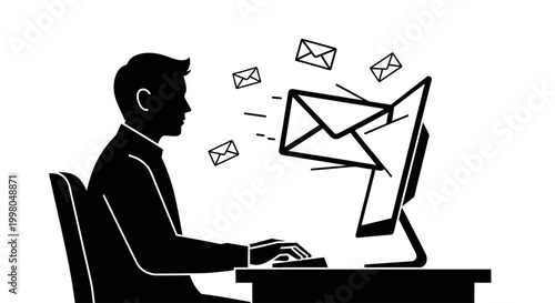 man sending emails on computer, email marketing concept