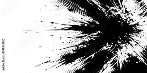 Ink splash with high contrast abstract black ink design in a graphic art style on a pure background, exuding raw emotion and artistic flair.