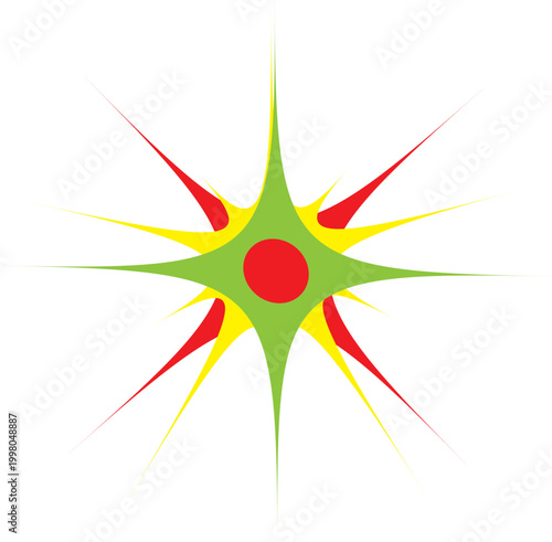 Vibrant red poppy flower with green stem and yellow accents