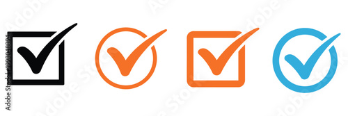 Schilderij op canvas Checkmark icon, colorful circle square symbols, approval confirmation concept, v