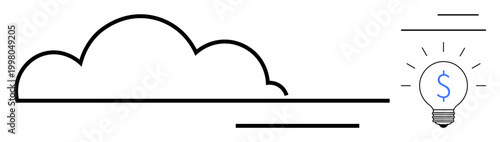 Cloud technology, business innovation, online storage, digital finance, idea generation, fintech. Black cloud line and light bulb with a dollar symbol. Cloud technology and business innovation