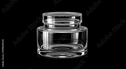Transparent glass container with a sleek, minimalist design, perfectly showcasing clarity and purity, an empty vessel concept ideal for diverse product presentations