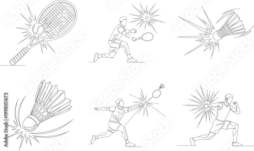Single line art drawing of professional player hitting smash shot on tennis field. Sport exercise concept continuous line vector style.