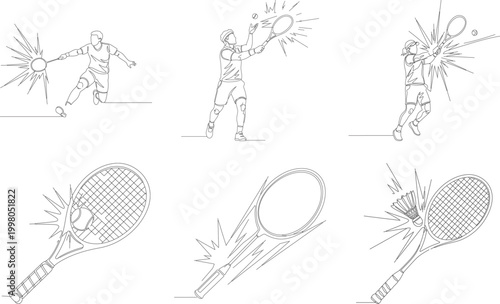 Continuous line illustration of professional tennis player hitting forehand shot with racket during intense outdoor tournament competition.