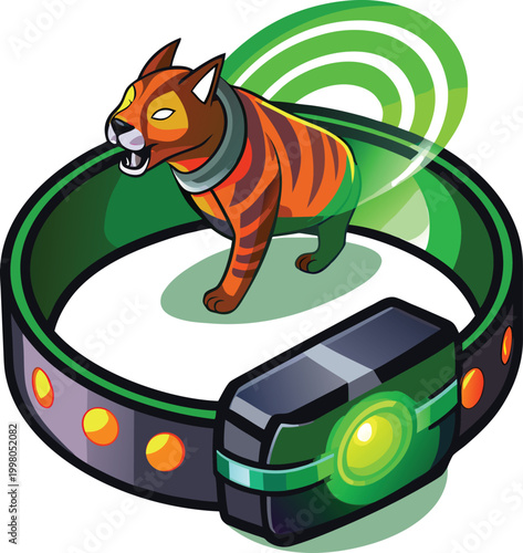 3D tiger on smartwatch with eco energy shield symbolizing wildlife conservation for Wildlife Protection Initiatives and Eco-Conscious Environmental Awareness Content