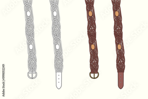 Handwoven Leather Braided Belt with Oval Link Detail Technical Sketch