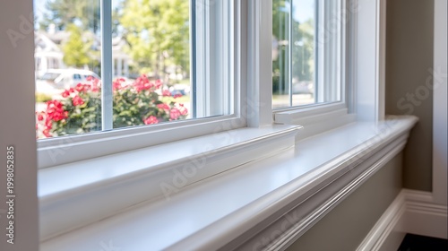 Modern White Window Sill and Trim Inside a Residential House.