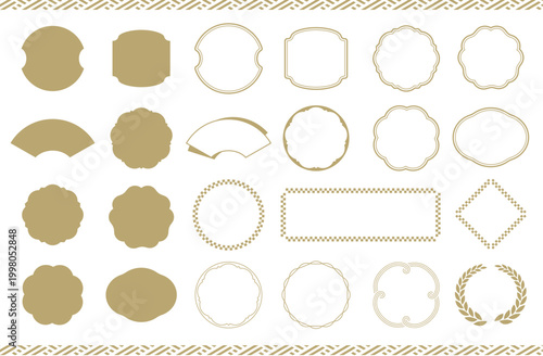 和風フレーム素材セット｜金色ラインの装飾枠・見出し用デザイン・和モダンテンプレート