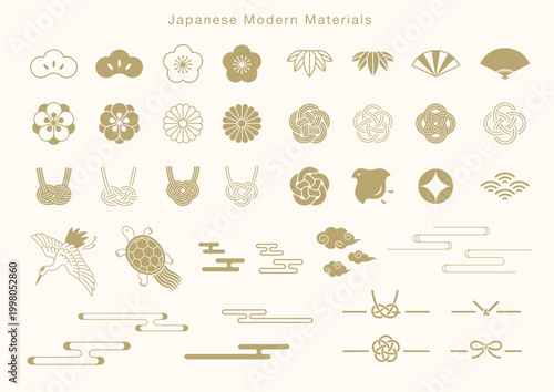 和柄アイコンセット｜伝統文様・縁起モチーフ（鶴・亀・水引）和風デザイン素材集