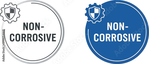 Two non-corrosive labels with shield icons on white background for safety marking