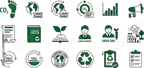 Climate change icons illustrate eco friendly living and sustainability concepts for public awareness
