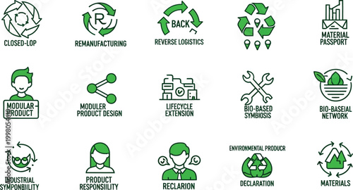 Illustration of eco-friendly product design and manufacturing processes for sustainability.