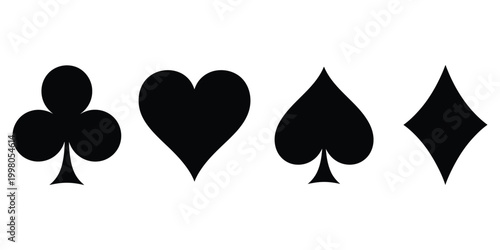 Four playing card suits including club, heart, spade, and diamond symbols in black color