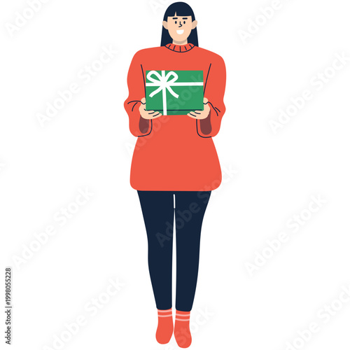 Illustration of a Person Holding a Gift. Vector Character