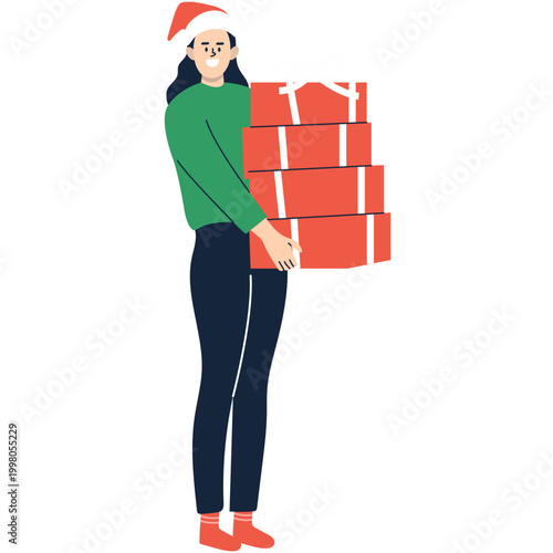 Illustration of a Person Holding a Gift. Vector Character