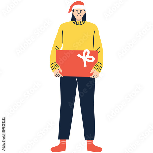 Illustration of a Person Holding a Gift. Vector Character