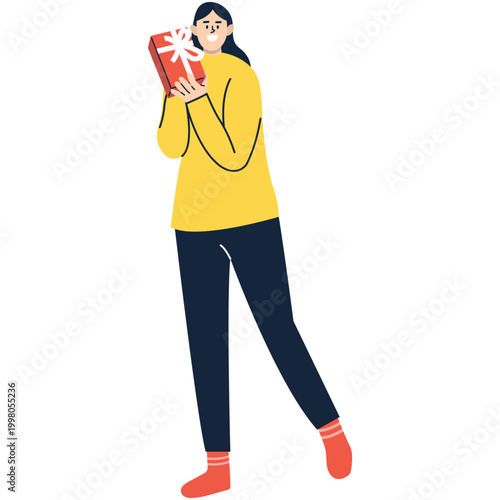 Illustration of a Person Holding a Gift. Vector Character