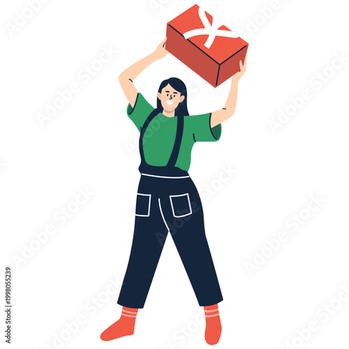 Illustration of a Person Holding a Gift. Vector Character