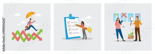 Businessman Run on Volatile Graph. Complete Survey by Lightbulb Pencil. Choose Redundancy Employee.