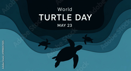 World Turtle Day Vector Illustration with Sea Turtle Silhouettes