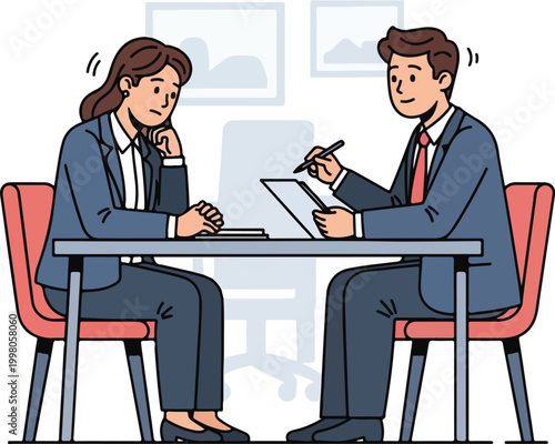 business job interview discussion between candidate and recruiter vector illustration,Generative Ai