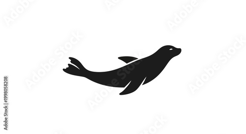 Minimalist Silhouette of a Sleek Seal Swimming Gracefully on White Background