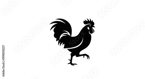 Rooster Silhouette Icon, Black Farm Bird Standing, Simple Vector Art