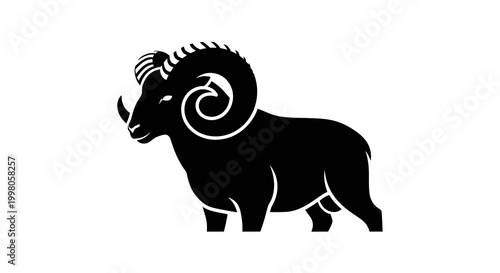 Silhouette of a Ram with Large Curled Horns - Aries Zodiac Symbol