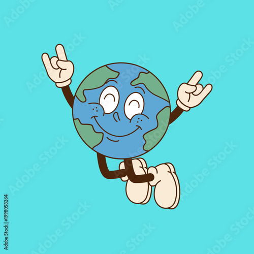 Fotografía Retro Cartoon Earth Character Illustration in Vintage 1930s Rubber Hose Style, S