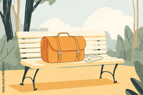 A Worn Satchel Spilling Stories onto a Park Bench
