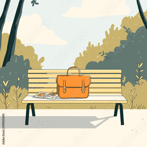 A Worn Satchel Spilling Stories onto a Park Bench