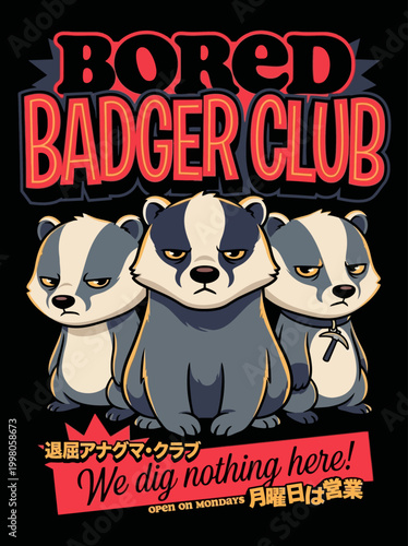 Three bored badgers looking annoyed together.