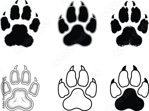 Animal paw prints silhouette collection a variety of tracks and footprints in black and white