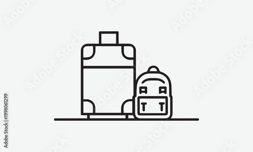 vector line art icon of travel suitcase and backpack