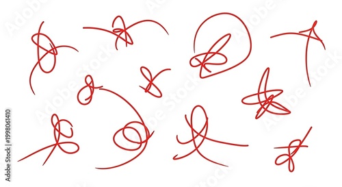 Photos A collection of abstract red brush strokes and scribbles, representing artistic