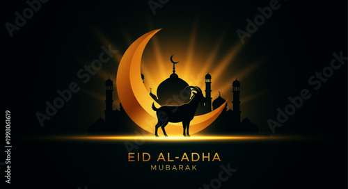 Eid Al-Adha Mubarak Vector Illustration with Goat and Mosque