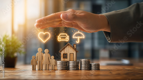 Glow of Assurance Hand Safeguarding Family, Home, and Future Investments with Comprehensive Protection Concepts