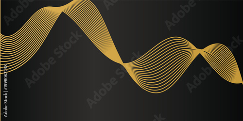 Abstract luxury with shining gold lines waves on black background. Futuristic background of flowing gold lines for banner  poster  cover  brochure  flyer  website%09