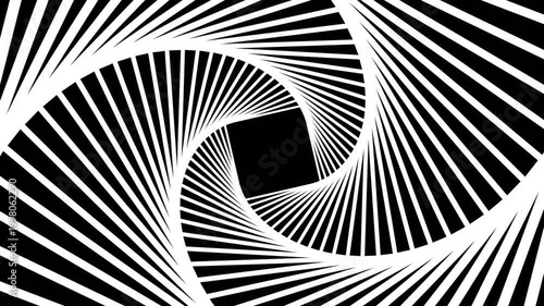 Abstract black and white background hypnotic animation, wavy stripes pattern, interesting spiral monochrome dynamic 4K animation, 3D render illustration.