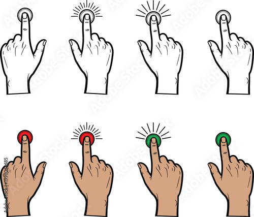 Hands touching and activating buttons a series of silhouettes depicting interaction