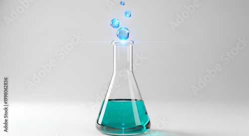 Chemical Reaction in Erlenmeyer Flask with Bubbles Rising.