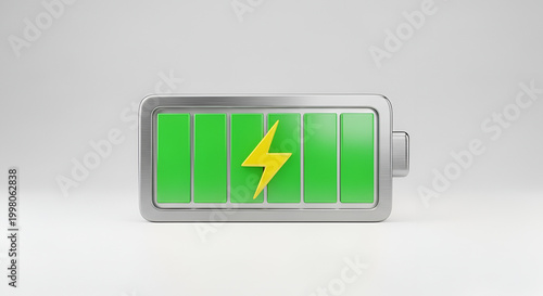Fully Charged Battery Icon with Yellow Lightning Bolt Symbol.