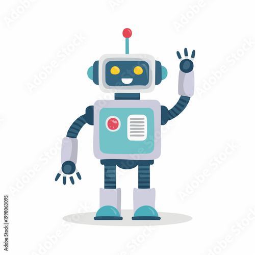 Friendly Cartoon Robot Waving Hello