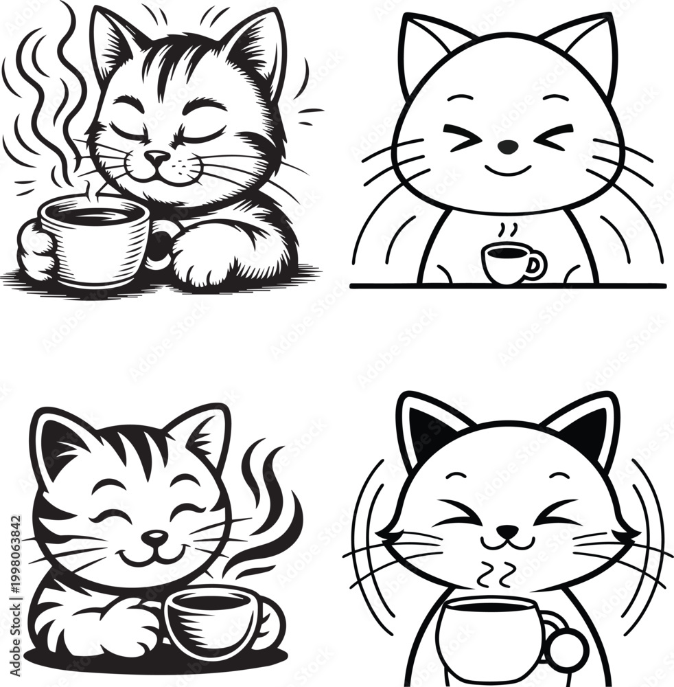 Fototapeta premium Cat with Coffee Cup Vector Illustration